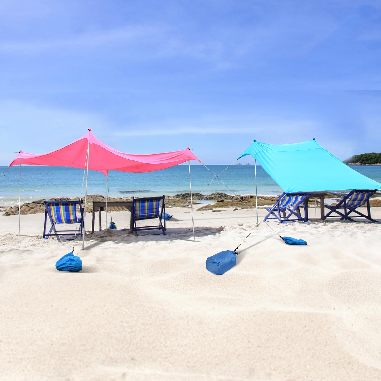 JAICOM Strandzelt, 2.1x2.1m Strandmuschel, UPF50+ UV-Schutz und Wasserdicht Sonnensegel, Mit Sandschaufel, Aluminiumstange, Heringen, Geeignet für Strand Schatten, Garten, Camping Verwenden