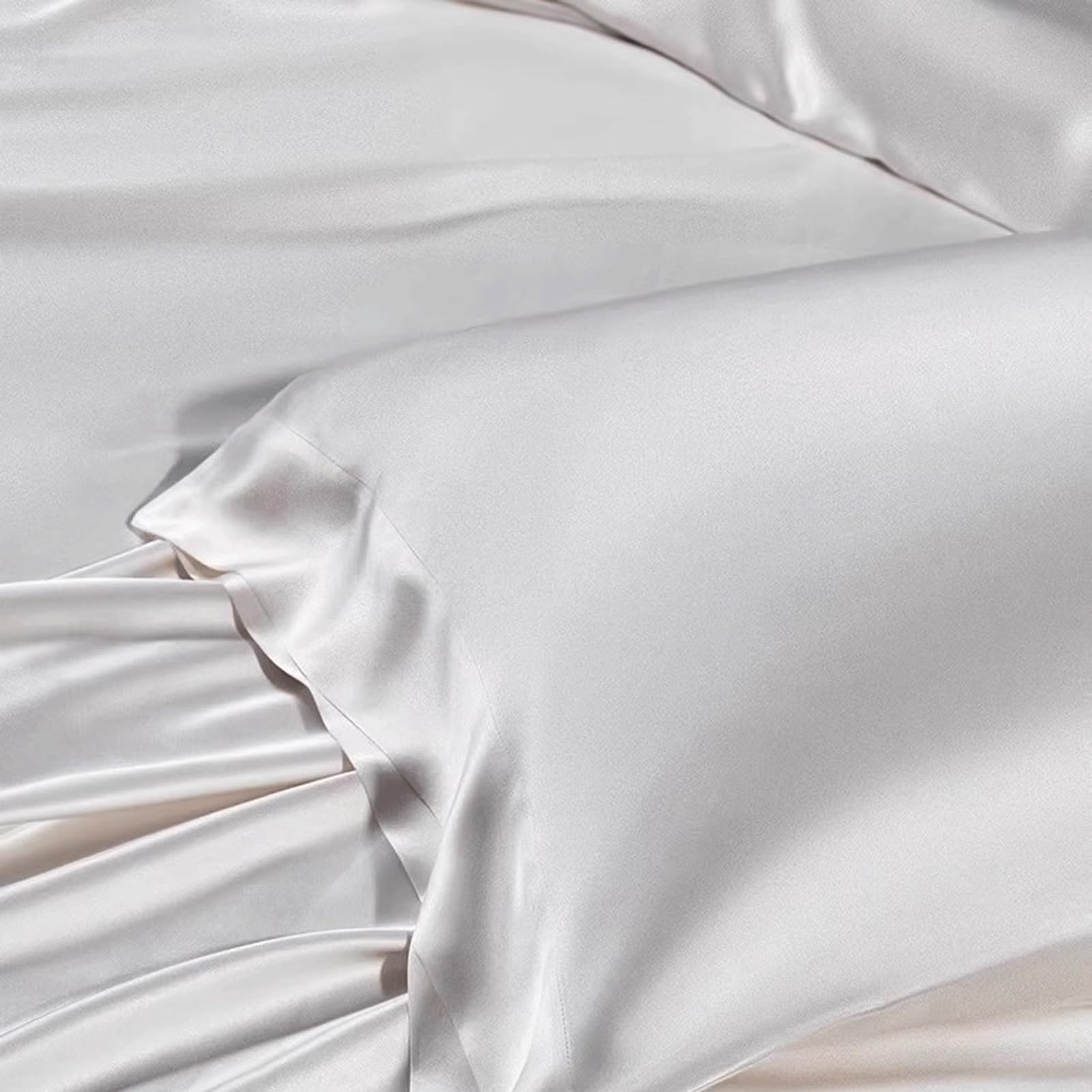 Luxuriöses Satin Bettlaken Betttuch Haustuch Laken Gewaschener Seide ohne Gummizug Seidig Glattes Kühles Gefühl viele Farben und Größen(White,230x250cm+48x74cm x2)