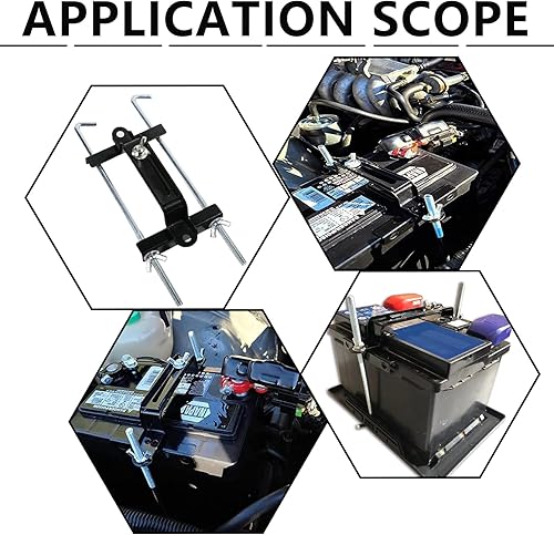 Miniatura 6 de Kewucn Soporte de sujeción de batería ajustable, kit de soporte de amarre de batería de automóvil, barra transversal universal de batería con perno