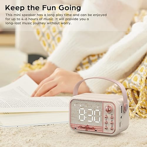 Miniatura 7 de Anliato Altavoz Bluetooth retro, altavoces Bluetooth inalámbricos portátiles vintage con reloj despertador de volumen alto Bluetooth 5.0 compatible