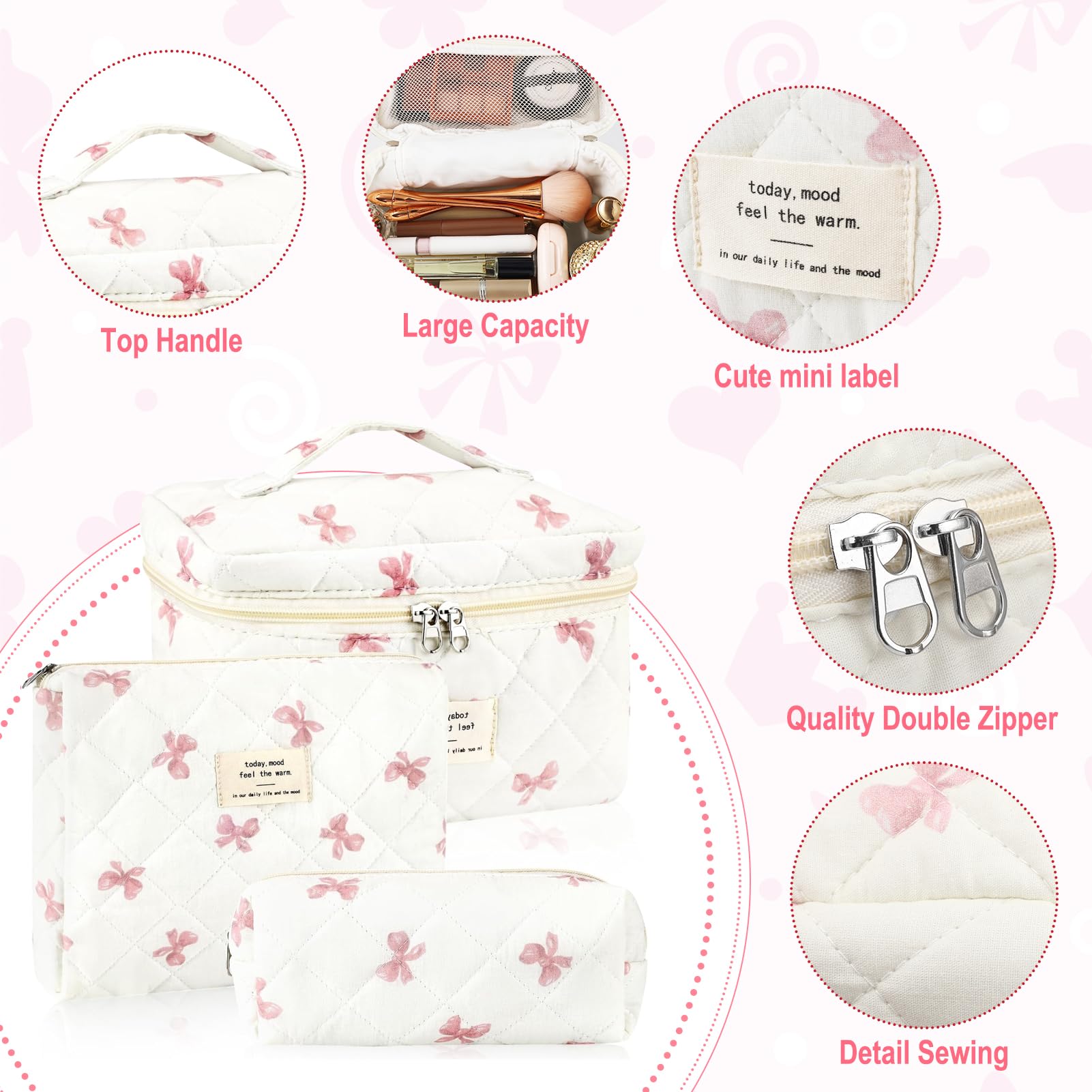 URSKYTOUS Cotton Quilted Makeup Bag Set