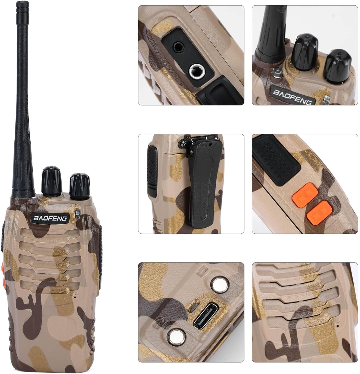 BAOFENG BF-888S 20 Pack Camo Walkie Talkies Long Range Two Way Radios with Earpieces for Camping Hunting Hiking Skiing Fishing
