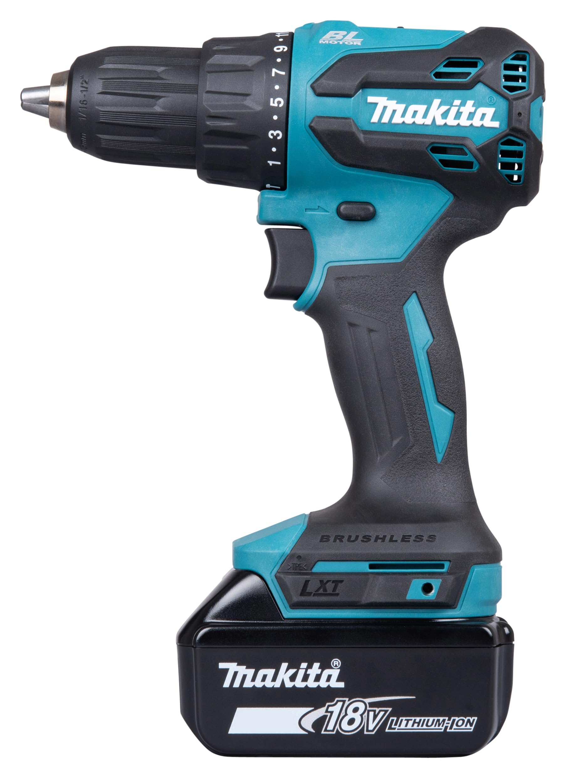 Makita DHP490RFX3 - Trapano avvitatore a percussione a batteria, 18 V/3,0 Ah, 2 batterie + caricatore in valigetta + set di accessori da 74 pezzi