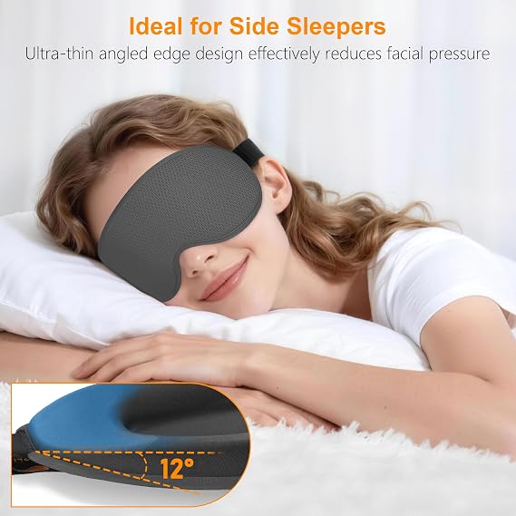 Gritin 100% Blackout Sleep Eye Mask for Side Sleeper Men Women, Zero Eye Pressure 3D Contoured Cup and Eyelash Friendly Sleeping Mask, Ergonomic-Dark Grey