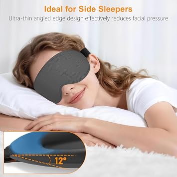 Gritin 100% Blackout Sleep Eye Mask for Side Sleeper Men Women, Zero Eye Pressure 3D Contoured Cup and Eyelash Friendly Sleeping Mask, Ergonomic-Dark Grey