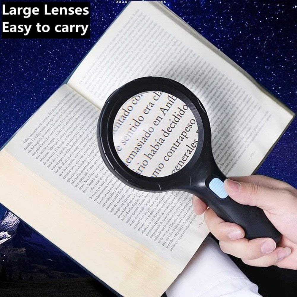 Lupa de Mano con luz LED, Aumento de 10 x 5 x, diámetro de Lente óptica de 90 mm, para Ancianos y Ancianos, Lectura de periódicos, Manualidades, reparación de lupas Learned extensively