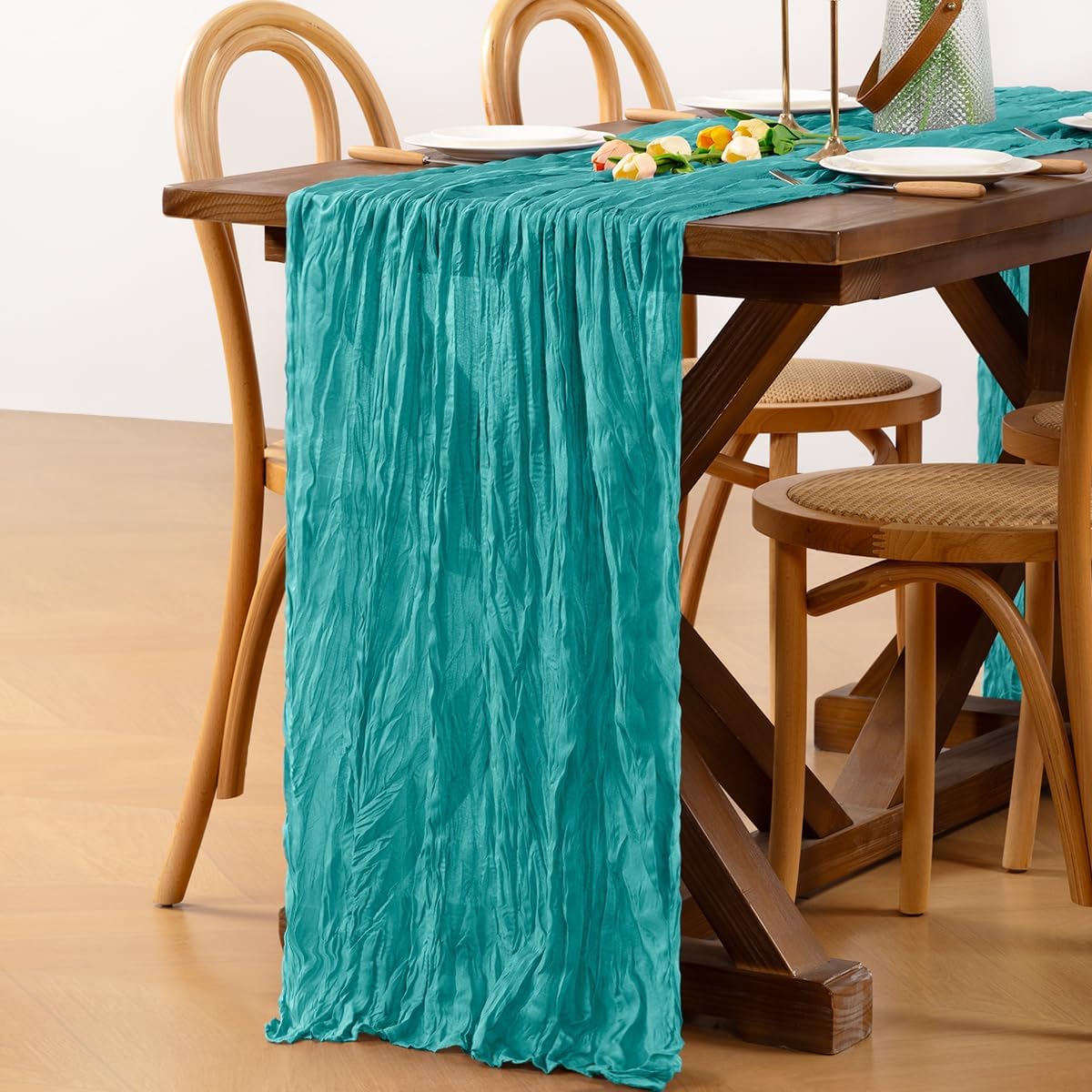 Teal Cheesecloth Table Runner 12 Pack Boho Gauze Easter Spring Table Runner 22×120 inch 10FT Table Decor for Wedding Baby Bridal Shower Birthday Party Ceremony