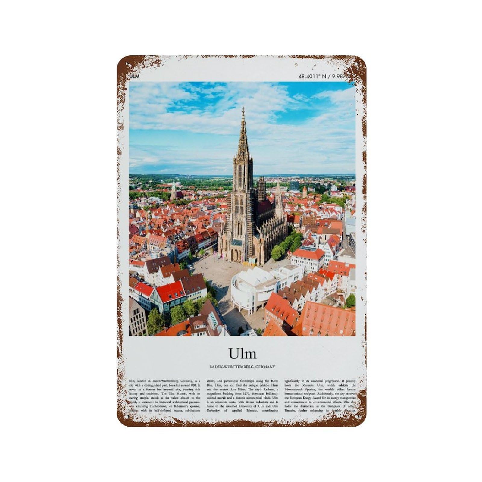 xiaoxiaoshen Ulm Baden-württemberg, Germany City Scenery Wall Decor Art Metal Tin Poster Modern Home Decor Art Home Bar Shop Decorations Vintage Sign 30x20cm