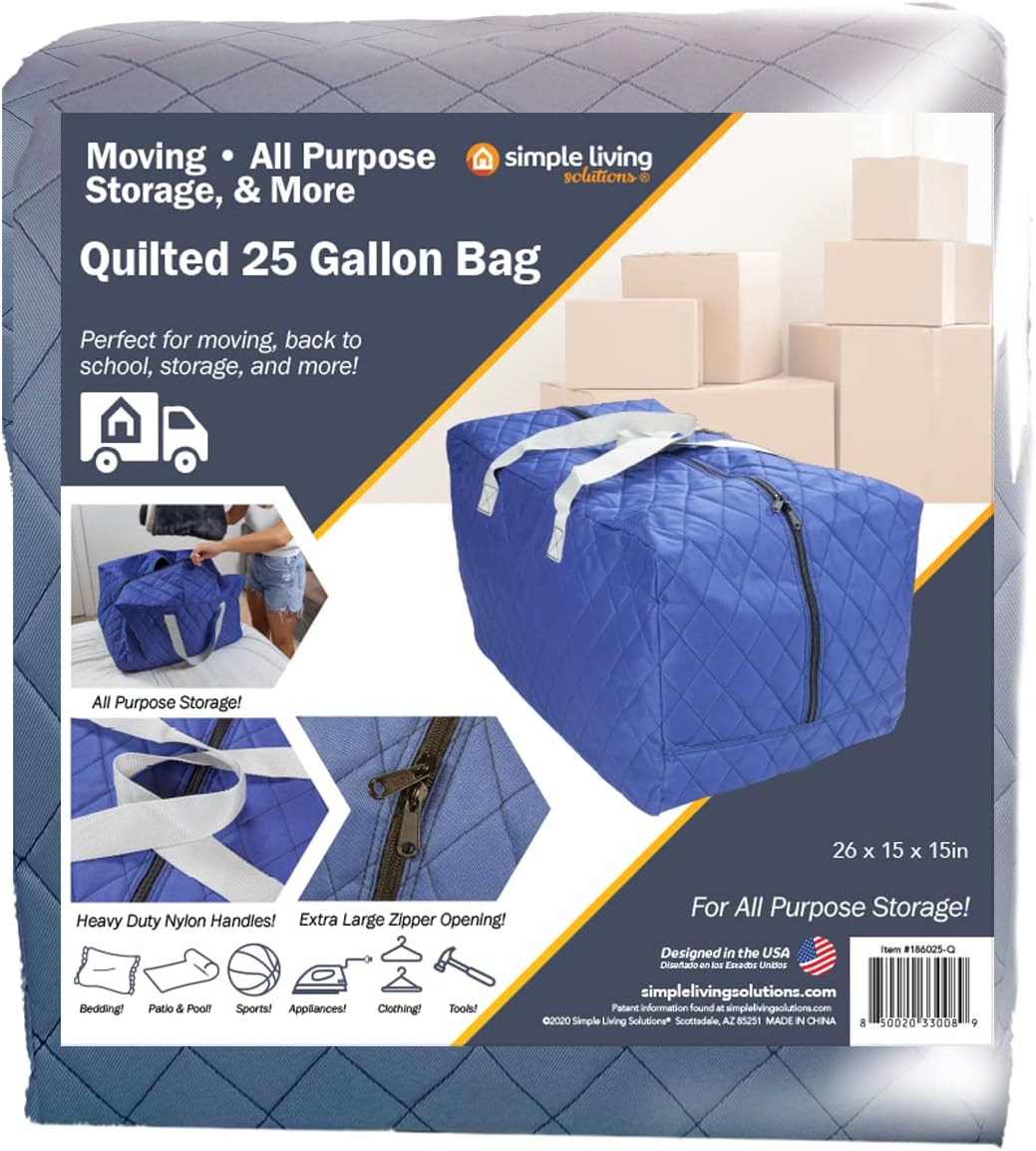 Medium (25 Gallon) Quilted Moving and Storage Bag. 22" x 10" x 8". Underarm Travel Tote. Travel Weekender and Small Duffel Bag. Perfect for Short Trips or Long-Term Storage.