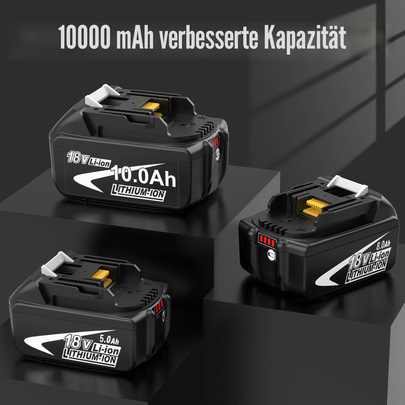 4X10.0Ah/10000mAh Ersatzakku für Makita Akku + Doppel-Ladegerät DC18RD BL1860B BL1850B BL1850 BL1860 BL1845 BL1830 BL1815 LXT-400 mit LED-Anzeige