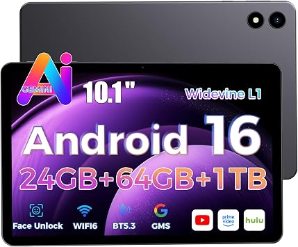 2026 Tablet 10.1 inch Android 16 with Gemini AI, 16GB RAM + 64GB ROM