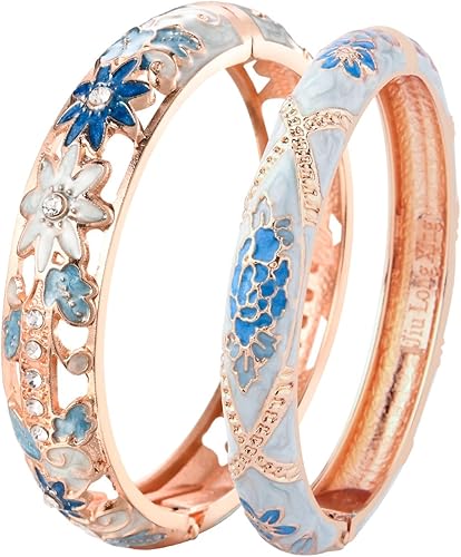 wynameleri Vintage Jewelry Cloisonne - Brazalete esmaltado hecho a mano con diamantes de imitación de oro rosa con bisagras, regalos 88A-55A128