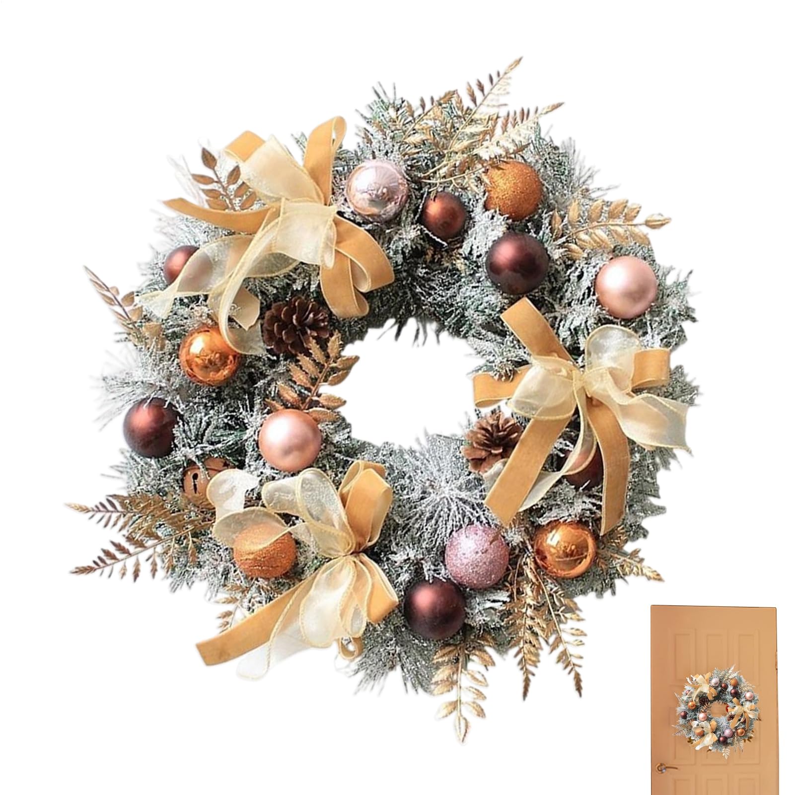 Couronne de Noël artificielle sans perte d'aiguilles avec nœud pour entrée et mur intérieur