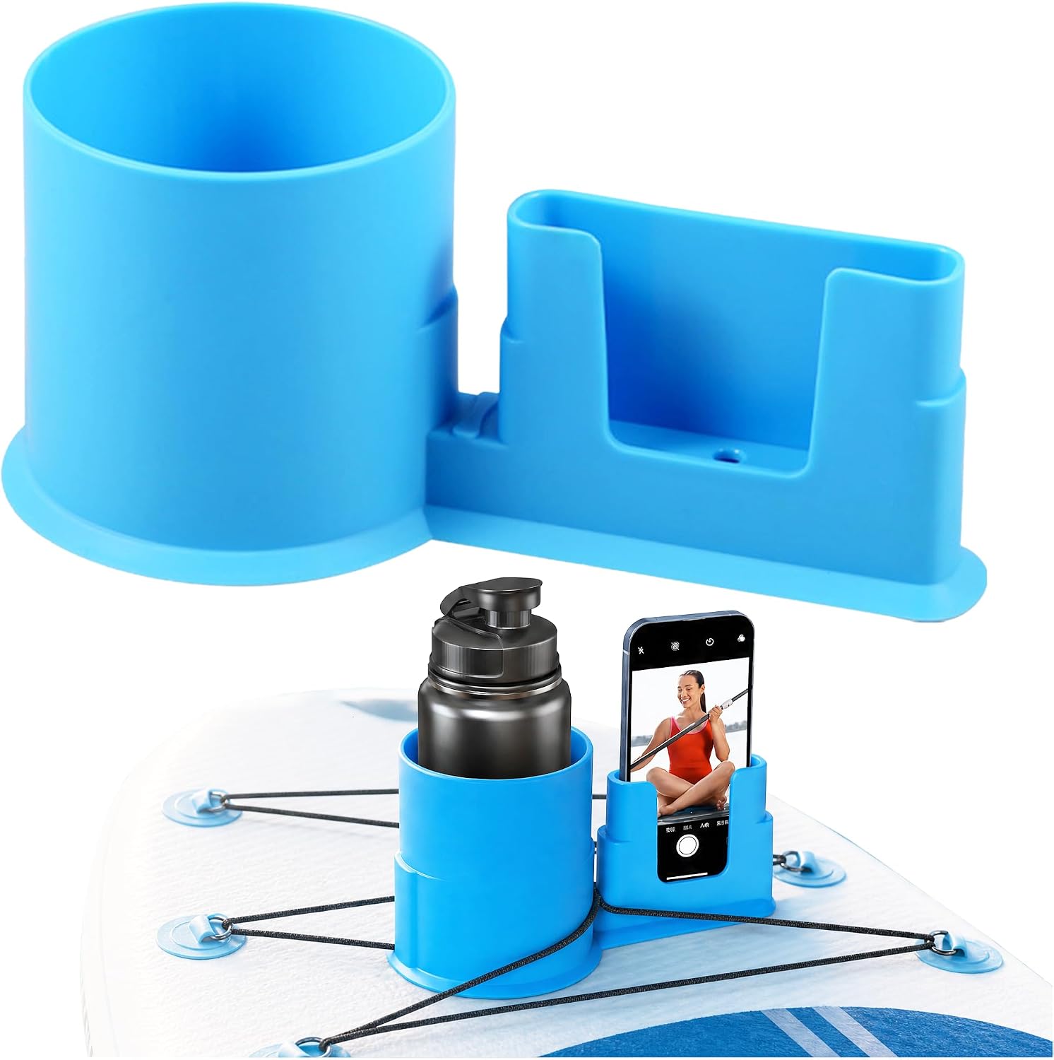 Paddle Board Cup Holder and Phone Mount, 2-in-1 SUP Kayak Drink Holder Accessory, Secure Beverage Carrier for Stand Up Paddleboards, Canoes, Surfboards