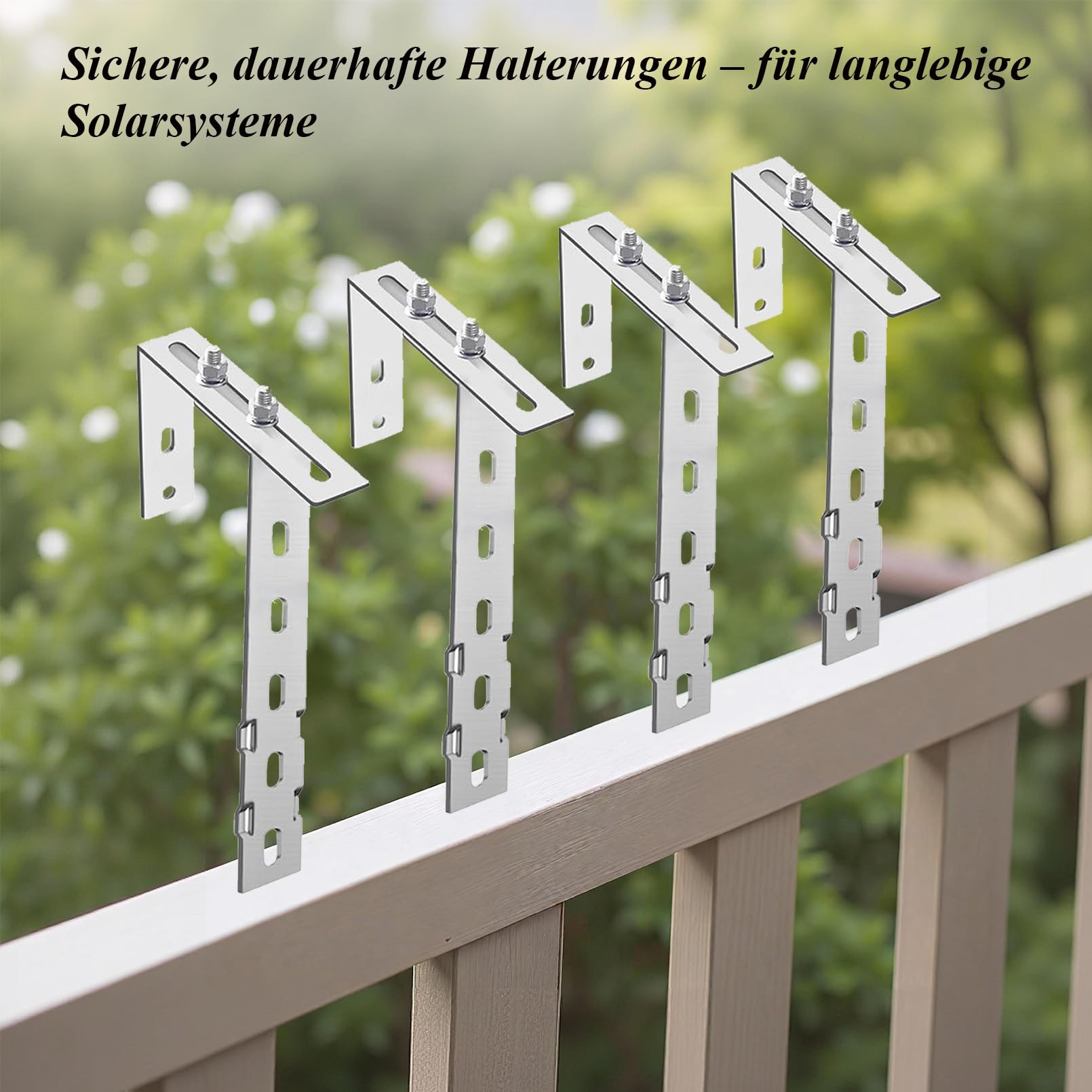 Supporto di montaggio per pannello solare, larghezza regolabile (6-18 cm), in acciaio inox 304 e morsetto universale per pannello solare, per centrali elettriche da balcone e ringhiere (4 pezzi)