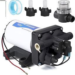 CPROSP Bomba de Agua 12v, 17L/min 60W, Bomba de Membrana Autocebante para Autocaravana, Bomba de Diafragma con Interruptor de Presión, 3,8Bar (55Psi), para Caravanas, Autocaravanas, Barcos