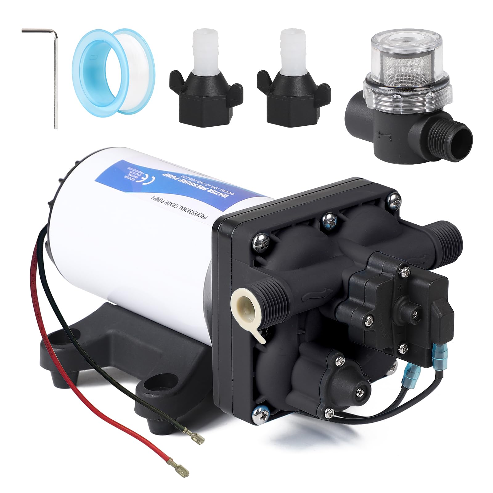 CPROSP Druckwasserpumpe 12v Wohnmobil 17L/min 60W, Membranpumpe Förderhöhe: 40M, Wasserpumpe Selbstansaugend Druckschalter 3.8Bar (55Psi), 4-Kammer-DC-Wasserpumpe für, Yacht, Camper, Marine, IP65