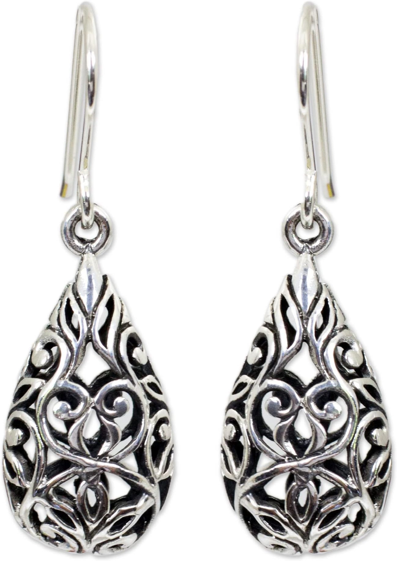 Artisan Handmade .925 Sterling Silver Dangle Earrings Unique Thai Thailand 'Forest Tear'