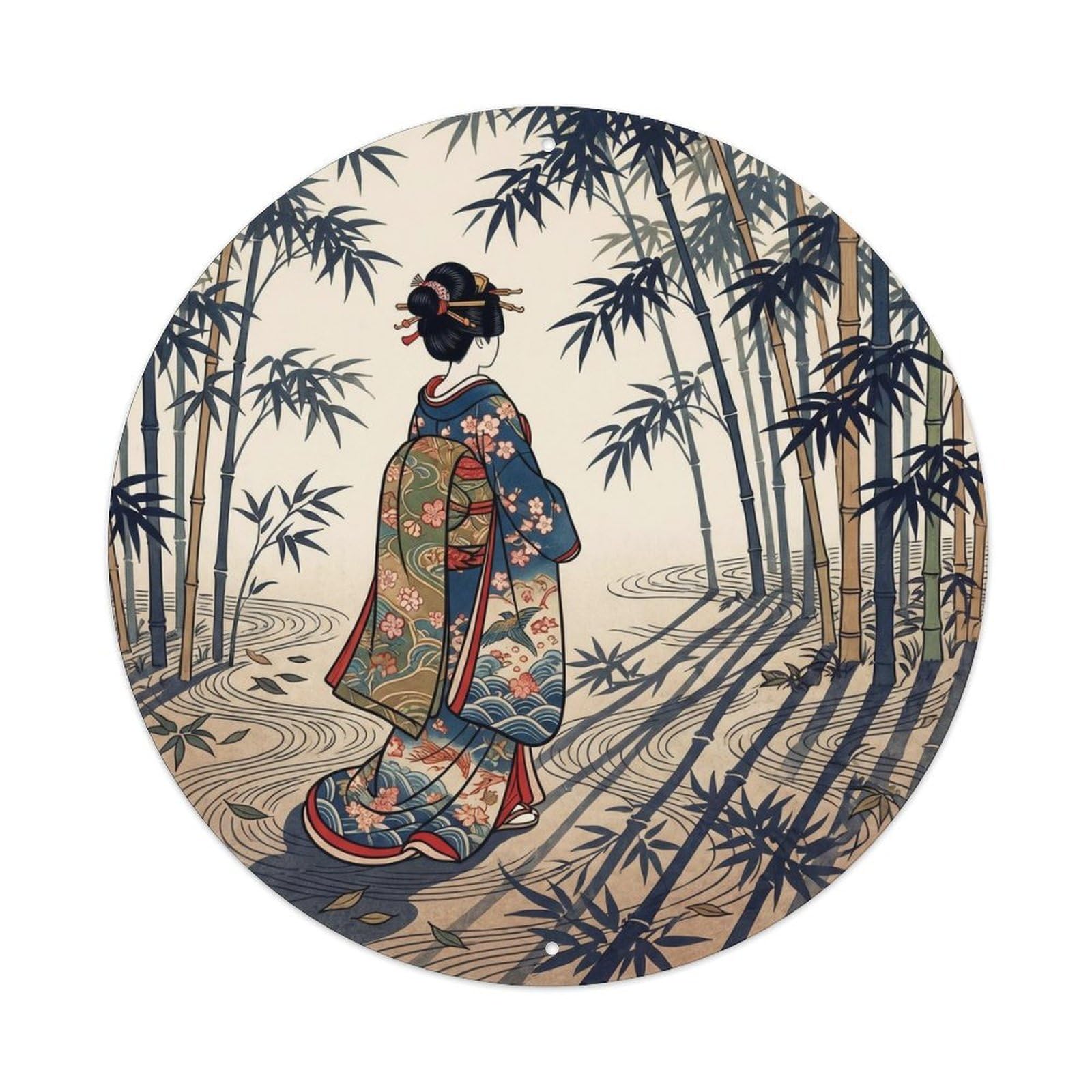 Metal Tin Sign Japanese Bamboo Shadows Swaying Geisha Scene