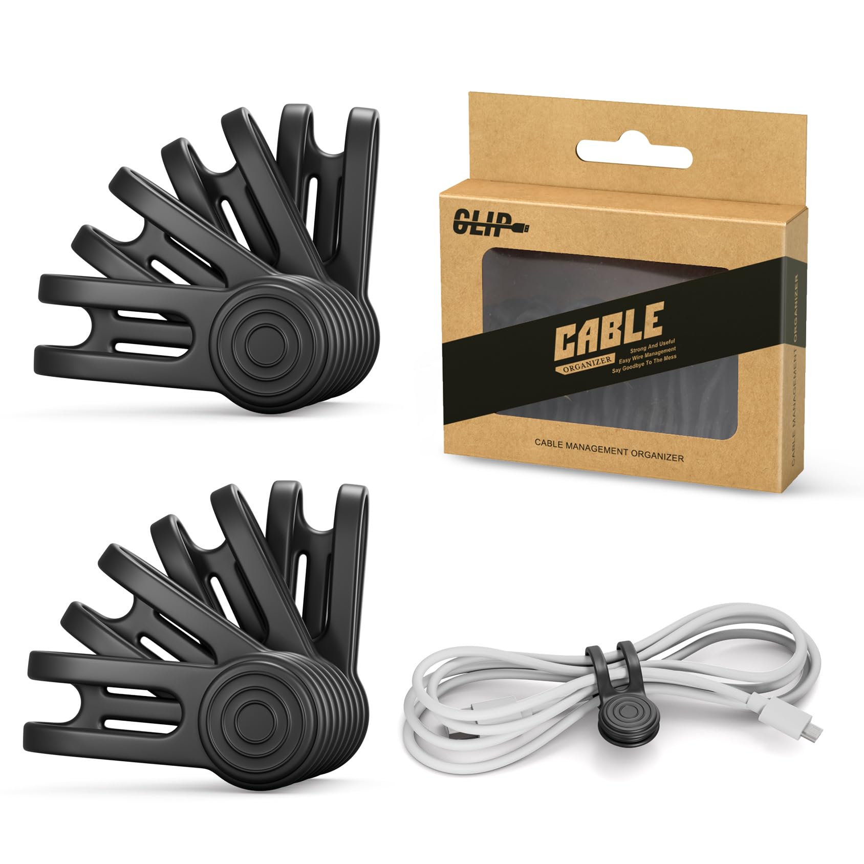 Xrkuu Magnetic Silicone Cable Ties, 8 Pieces Reusable Cable Organiser Clips, Cable Tidy Holder for USB Cables, Charging Cords, Earphones & Audio Wires (Black)
