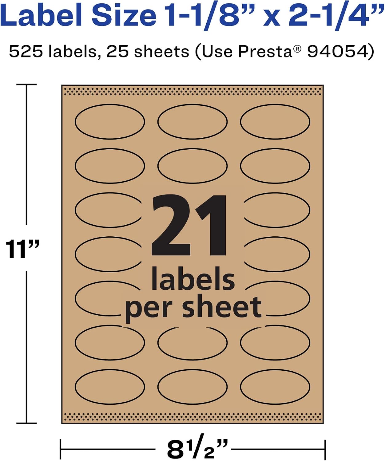 Avery Kraft Brown Oval Labels, Sure Feed Technology, 1-1/8" x 2-1/4", 525 Kraft Brown Labels, Print-to-The-Edge, Laser/Inkjet Printable