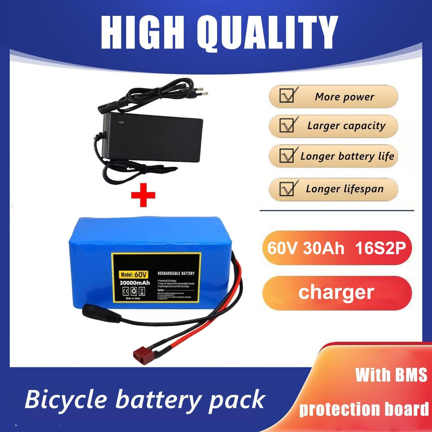 Batteria Monopattino Pieghevole 60V 30Ah Batteria Alta Potenza Per Monopattini Elettrici Da 200 A 1000W Batteria Ebike Impermeabile PVC