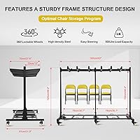 Vista 2 de Carrito de almacenamiento para silla plegable, mesa plegable gruesa y resistente, estantes plegables para almacenamiento con ruedas de goma