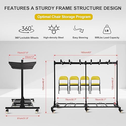 Miniatura 2 de Carrito de almacenamiento para silla plegable, mesa plegable gruesa y resistente, estantes plegables para almacenamiento con ruedas de goma de