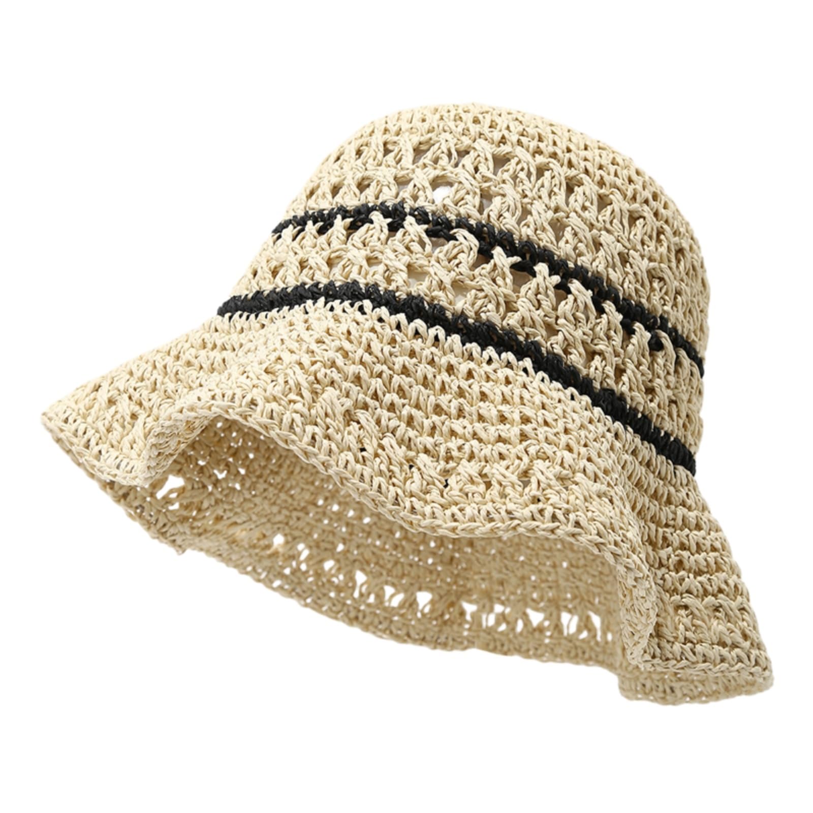 Cappellino da Baseball,Cappello Pescatore Cappello A Secchio di Paglia Leggero per Le Donne, Ombrello All'aperto Bordo Ampio Traspirante Vacanze Viaggio-2-56-58cm