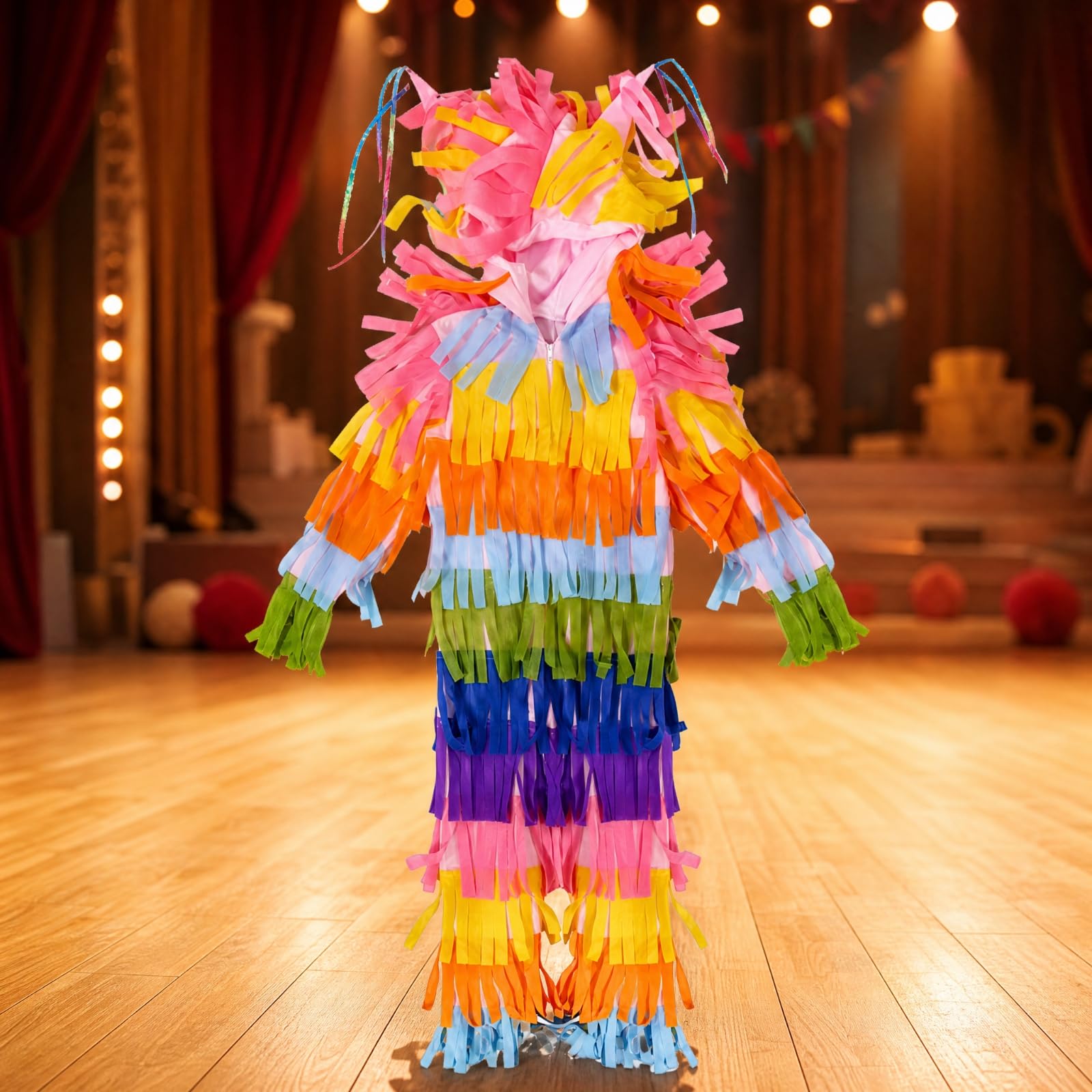 Costume Intero Ispirato Messicana Confortevole Tuta di Carnevale con Cappuccio e Frange Leggero Abito di Scena con Maniche e Gambe Coperte
