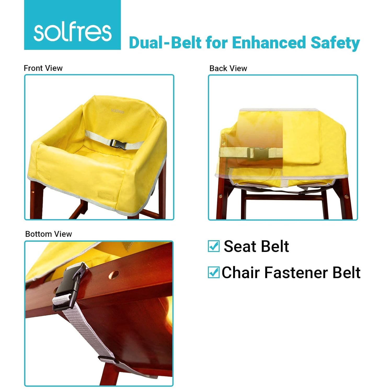 Solfres Dual-Belt High Chair Cover, Baby High Chair Cover, Upgrade Version, for Wooden or Restaurant High Chair, Sturdy and Robust Material, Yellow image 3 of 6 B07TWRJGDW