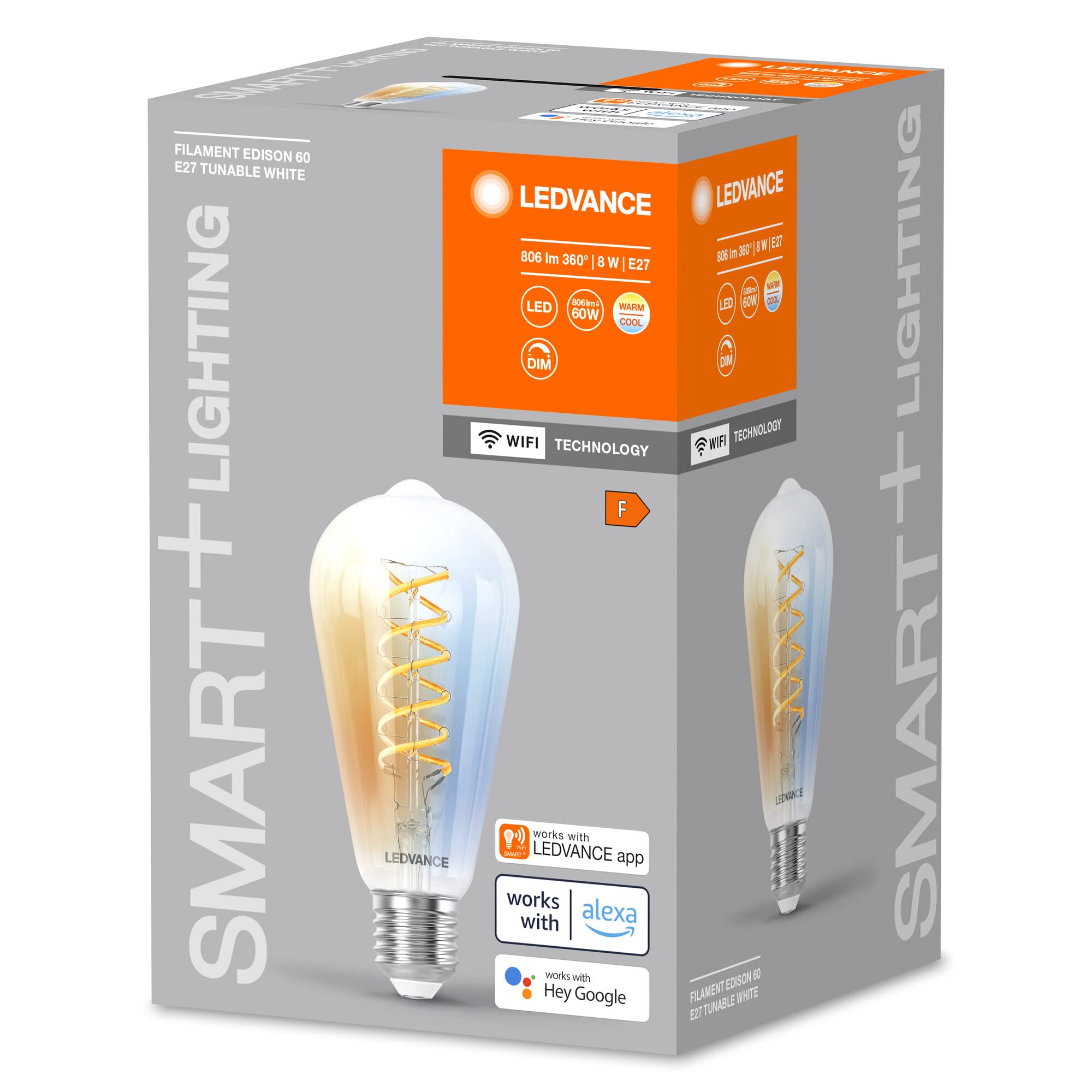 LEDVANCE Lámpara LED inteligente con tecnología Wifi, Base E27, Regulable, Color de la luz cambiable (2700-6500K), Forma de globo, Mate, Controlable con Alexa, Google, App