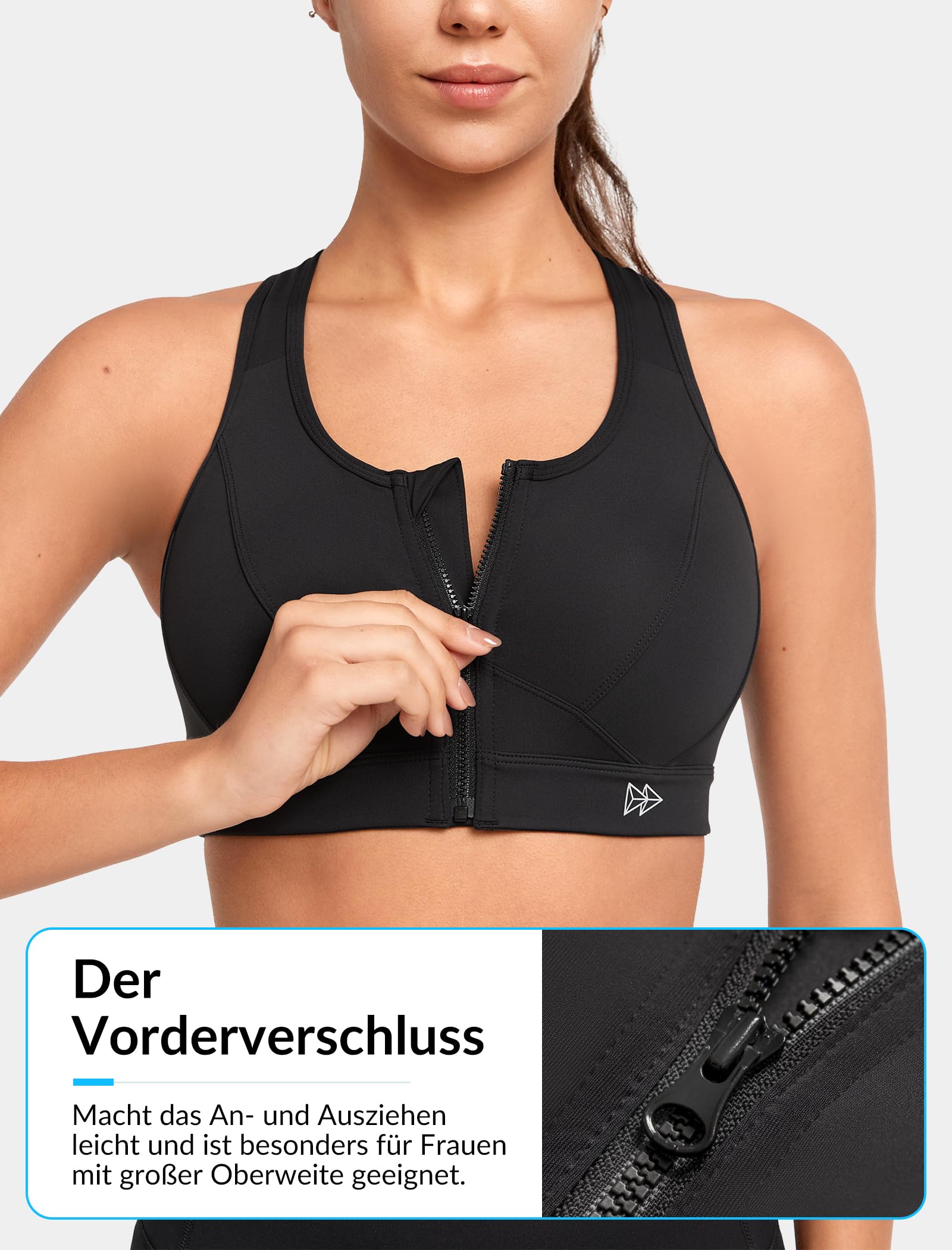 Yvette Reggiseni Sportivi ad Alto Impatto per Donne Chiusura Lampo Frontale Seni Grandi,Nero,S Plus