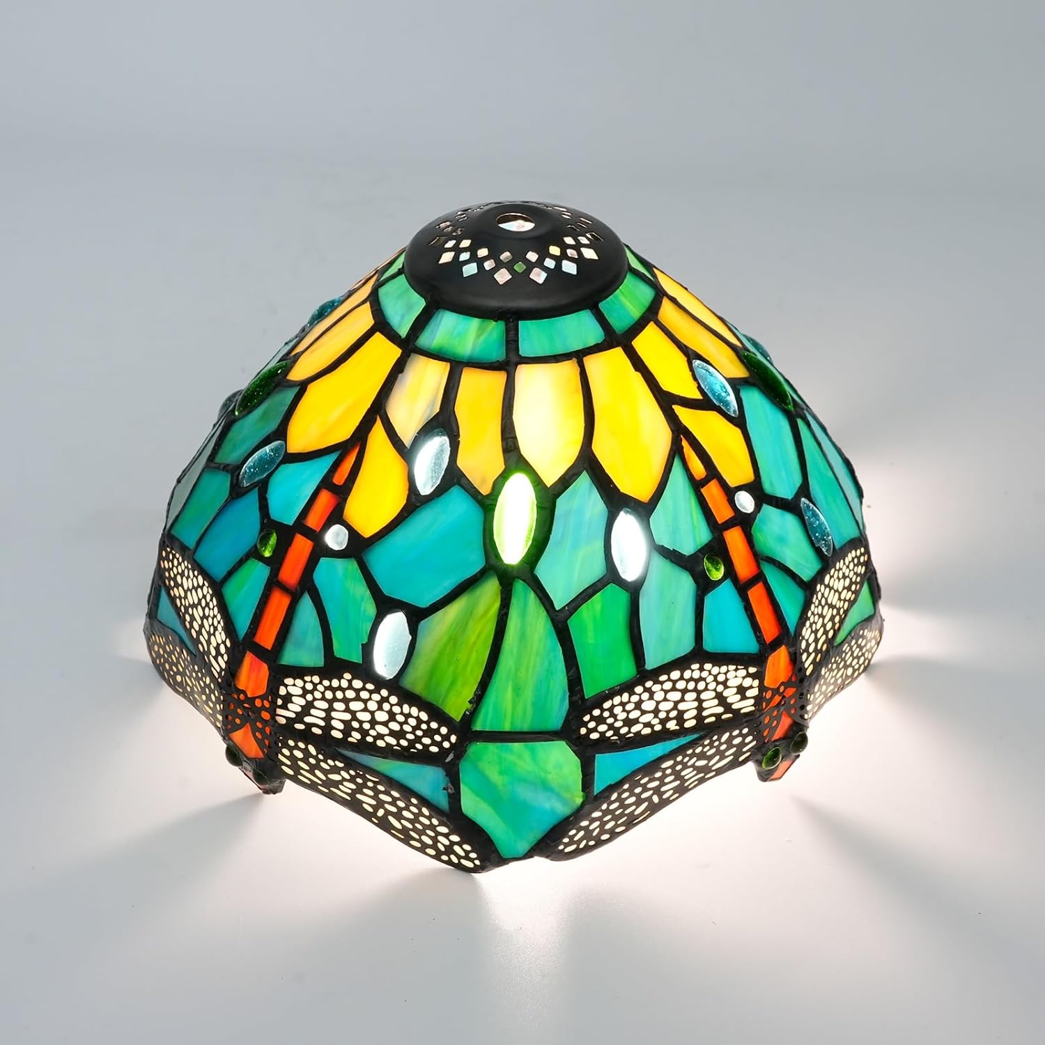 Tiffany Replacement Lamp Shade, 8 Inch Green Yellow Dragonfly Stained Glass Lamp Shade Vintage Art Decor Small Opening Lampshades for Living Room Bedroom Restaurant
