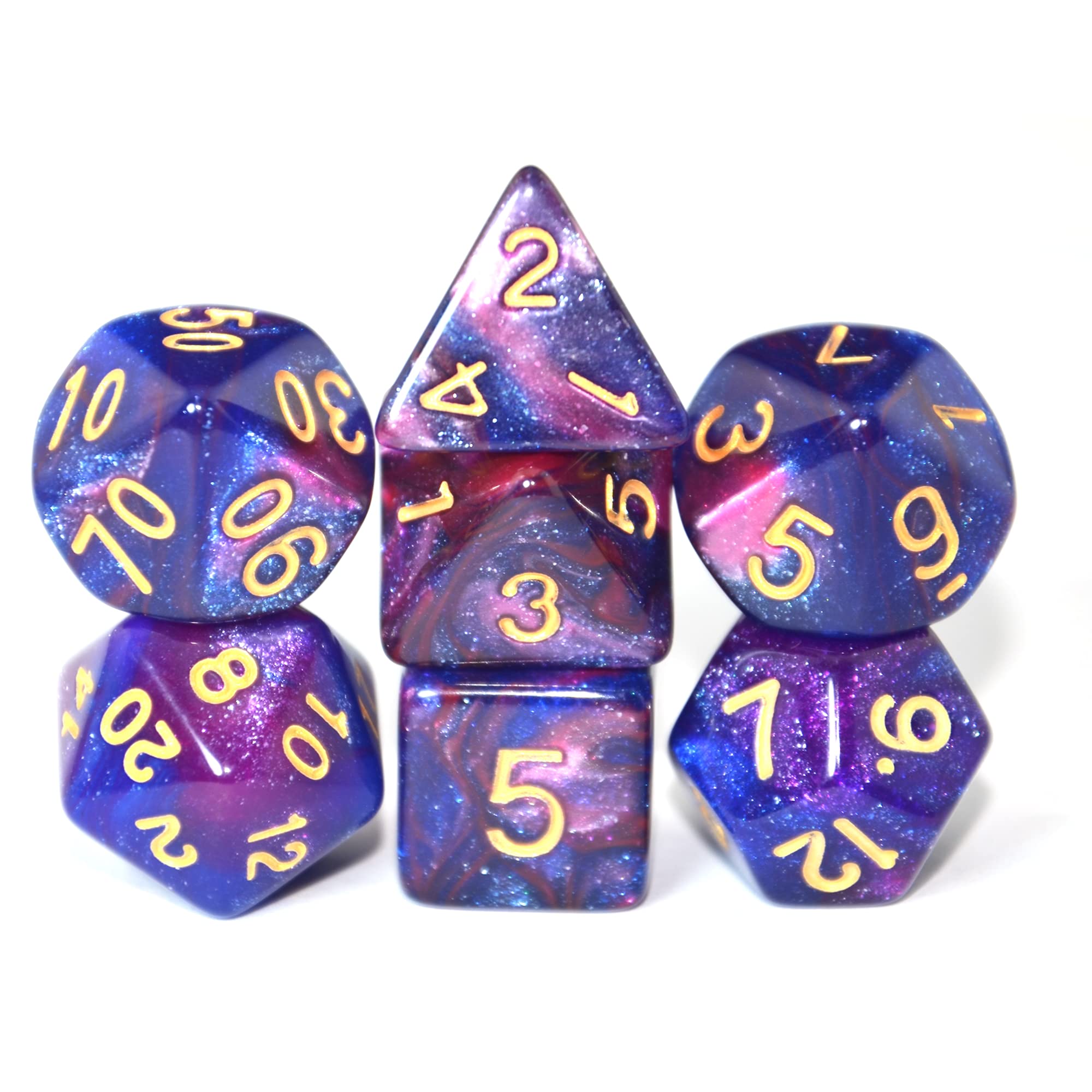 Smartdealspro7-Die Glitter Polyhedral Dice Set with Pouches for DND RPG MTG Dungeon and Dragons Table Board Roll Playing Games D4 D8 D10 D12 D20 (Blue-Red)
