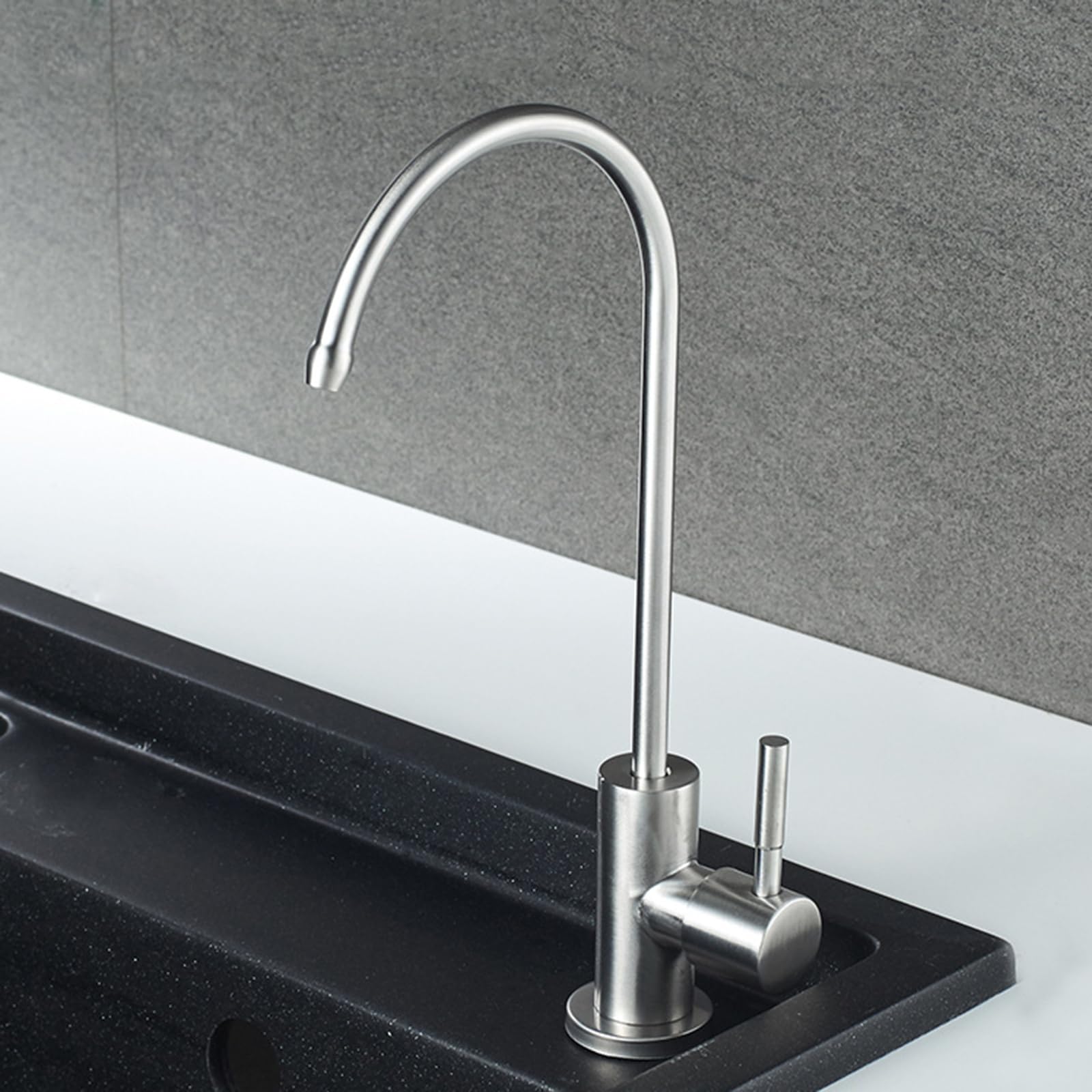 Faucet Stylish Swan Neck Filtered Water Tap for Kitchen Sink Single Handle Black Faucet with Swivel Spout (Brushed A)