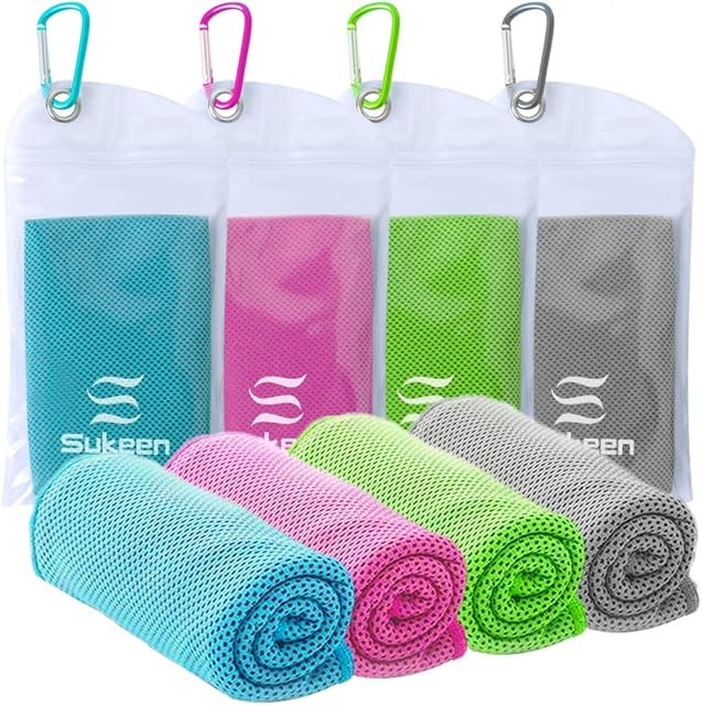 Sukeen [4 Pack Cooling Towel (40"x12"),Ice Towel,Soft Breathable Chilly Towel,Microfiber Towel for Yoga,Sport,Running,Gym,Workout,Camping,Fitness,Workout & More Activities