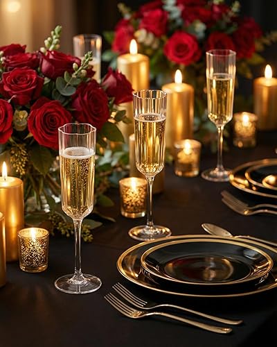 Miniatura 4 de Ciaell 24 Pack Plastic Champagne Flutes - 6 Oz Flower Wavy Champagne Plastic Glasses - Heavy Duty Vintage Disposable Flutes for Party & Anniversary