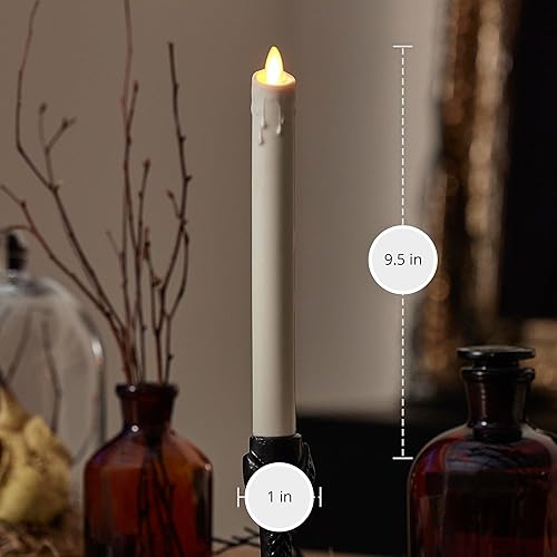 Miniatura 6 de Luminara Velas cónicas sin llama de cera única negra (1 x 9.5 pulgadas), vela LED de llama móvil, cera real sin perfume con función de temporizador