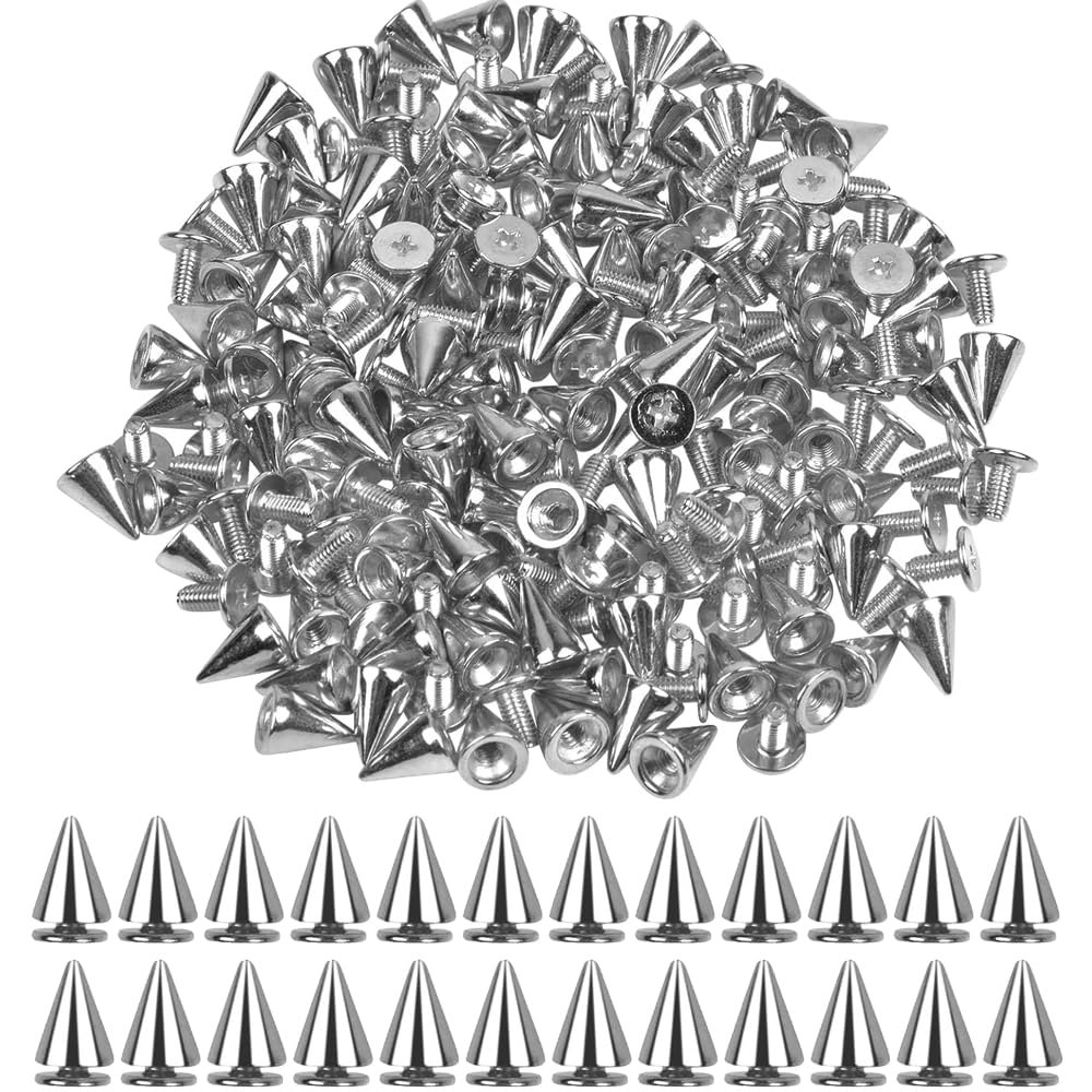 100Pcs Cone Spikes, 7x10mm Spikes Studs Cone Spikes Rivets Punk Bullet Screwback Studs Screw Back Studs Rivet Spikes for Clothing Leather Jacket DIY Craft Belt Bag Bracelet Necklace Leathercrafts