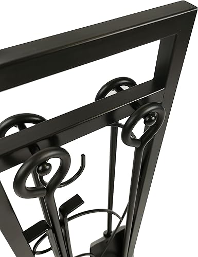 Miniatura 8 de Lizh Metalwork 5 Piece Black Steel Fireplace Tool Set Fireplace Tool Furnace Accessory Kit with Brush, Poker, Spatula and Pliers