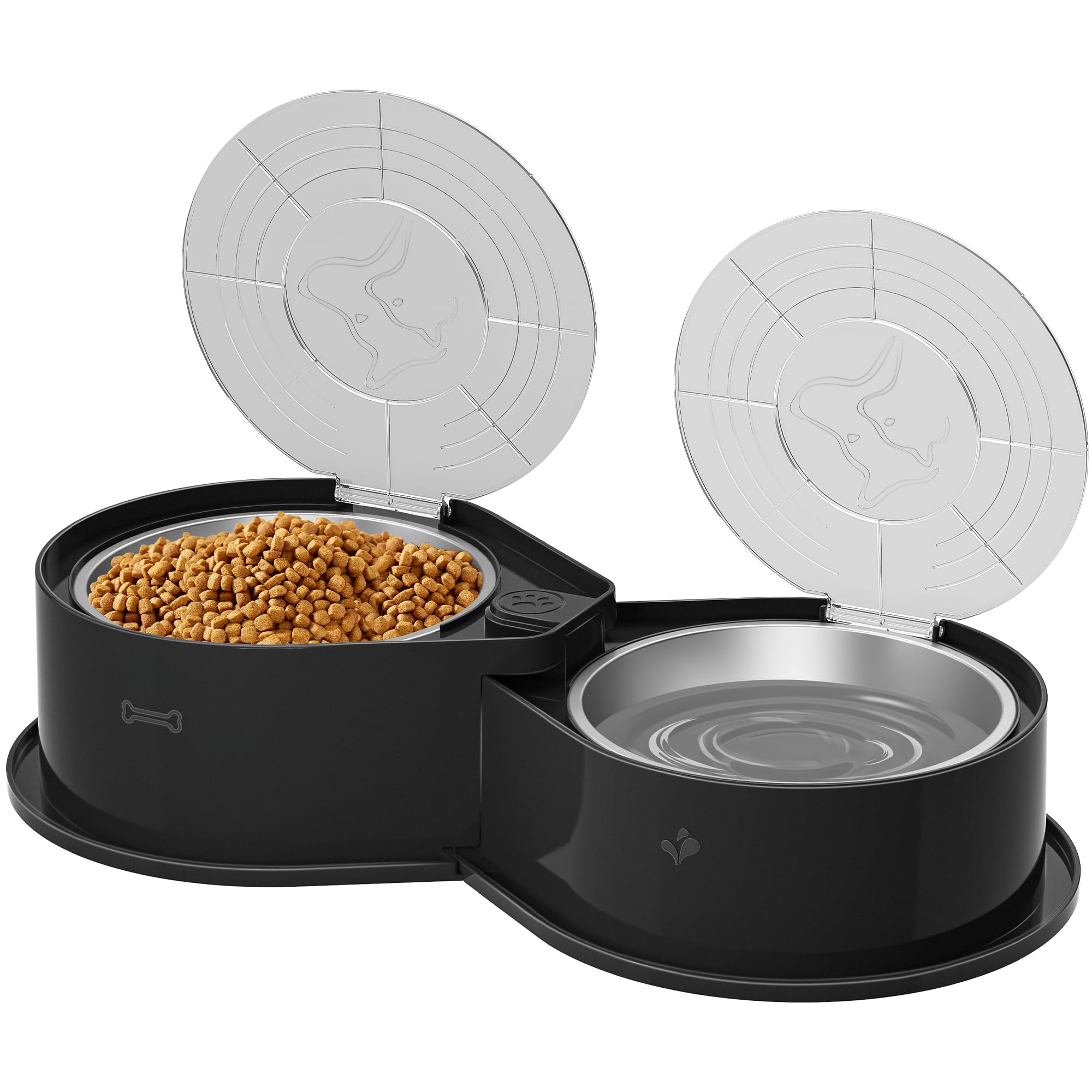 Newget Juego de Cuencos de Acero Inoxidable con Tapas, Cuencos Dobles de Metal 304 para Alimentos y Agua para Perros y Gatos, comedero para Mascotas de Gran Capacidad con Cubierta Que Mantiene la