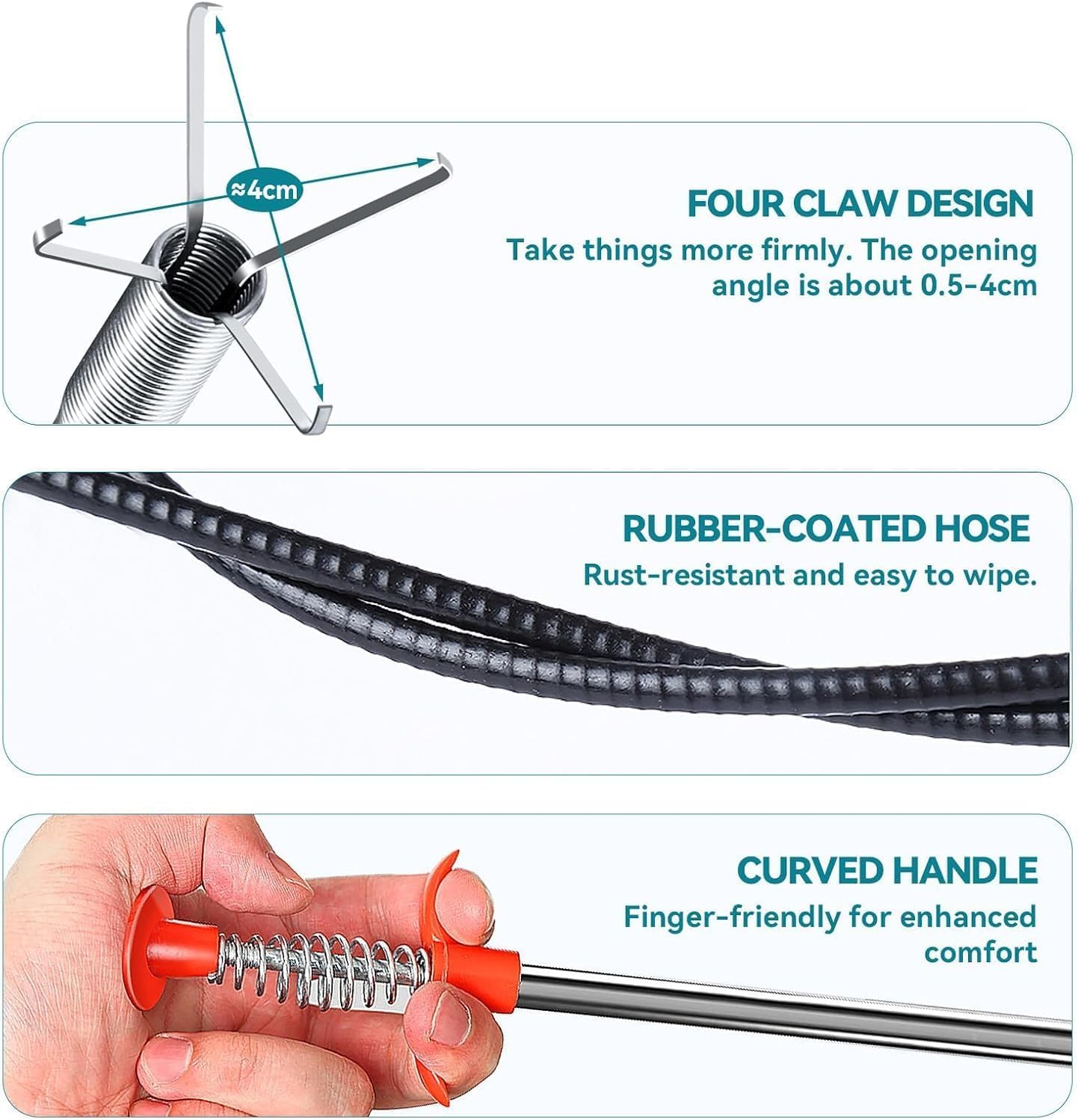 Drain Snake Hair Drain Clog Remover Tool - 116 inch Sink Drain Cleaner for Toilet Sewer Shower Kitchen Bathroom Tub Clogged Drains Opener Cleaning Tool