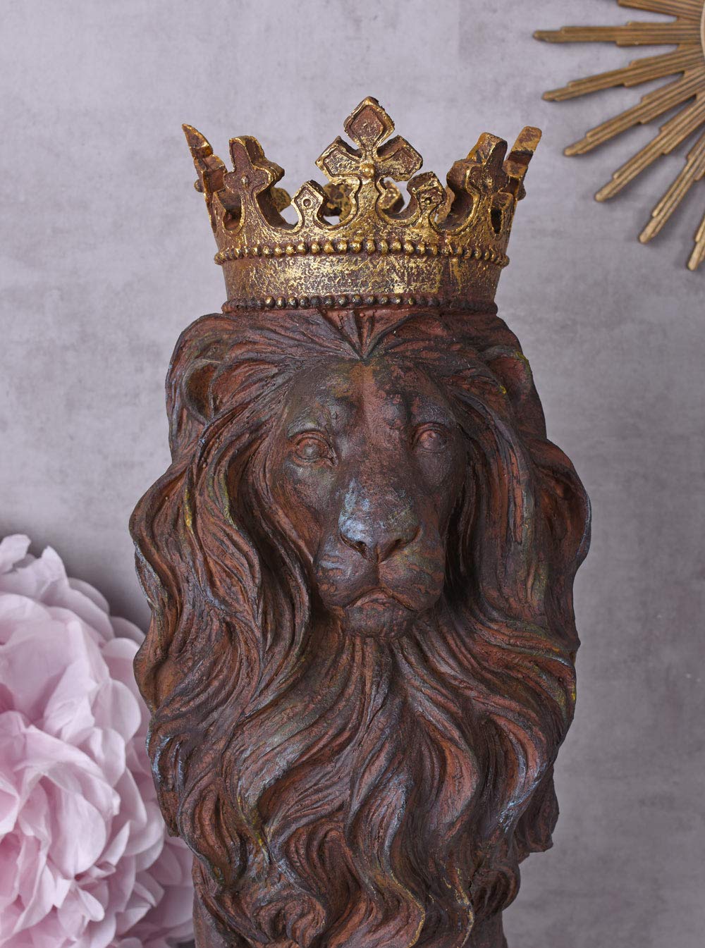 Unbekannt Figurka lwa figurka zwierzęcia wejście lew z koroną rzeźba ogrodowa, brama ogrodowa, lew ogrodowy, cw204 Palazzo Exclusive