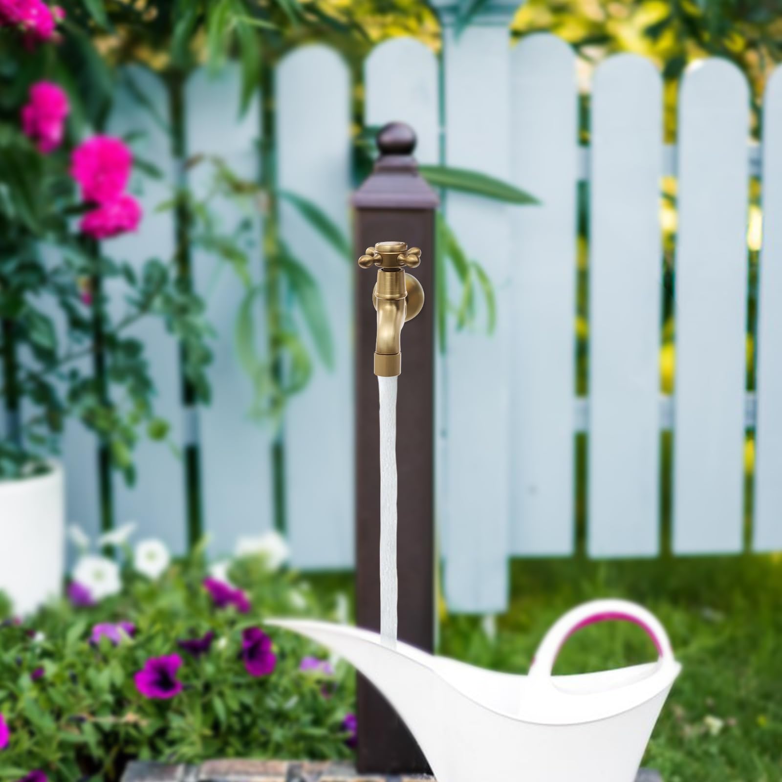Vintage Wandwasserhahn aus hochwertigem Kupfer | Keramikventil & Wassersparfunktion | Mattgold | für Küche, Bad, Waschmaschine, Garten