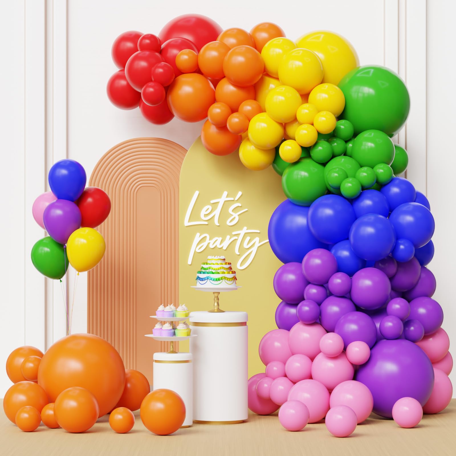 Rainbow Balloons Arch Kit, 118pcs Assorted Colour Balloon Arch Different Sizes, 18/10/5 Inch Thick Latex Multicoloured Balloons Garland for Birthday Party Decoration Wedding Baby Shower Anniversary
