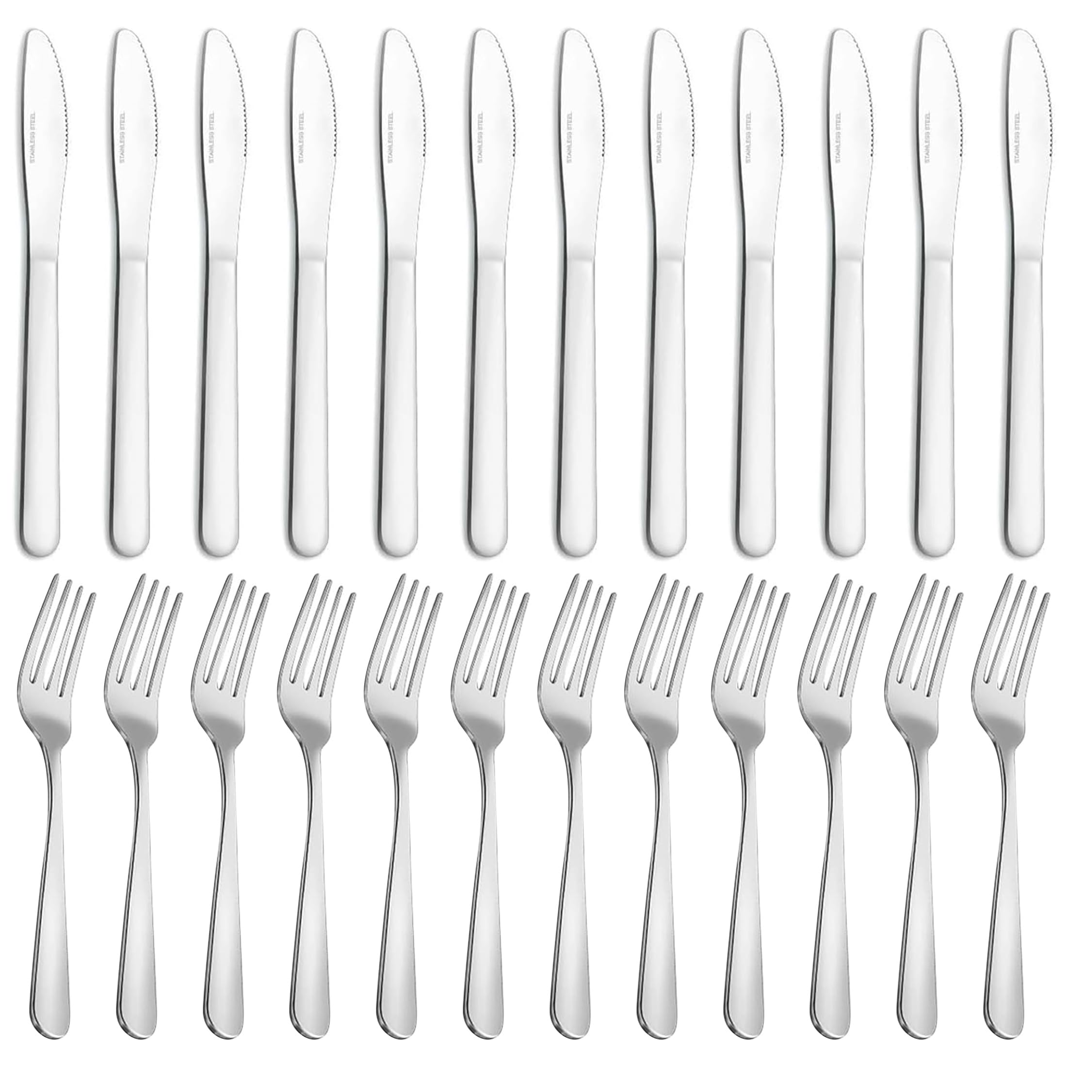 Pleafind 24 Piece Knife and Fork Sets, Stainless Steel Knives and Forks Set, Dinner Forks Set of 12 & Steak Knives Set of 12, Mirror Polishing Cutlery Set for Home/Kitchen/Restaurant, Dishwasher Safe