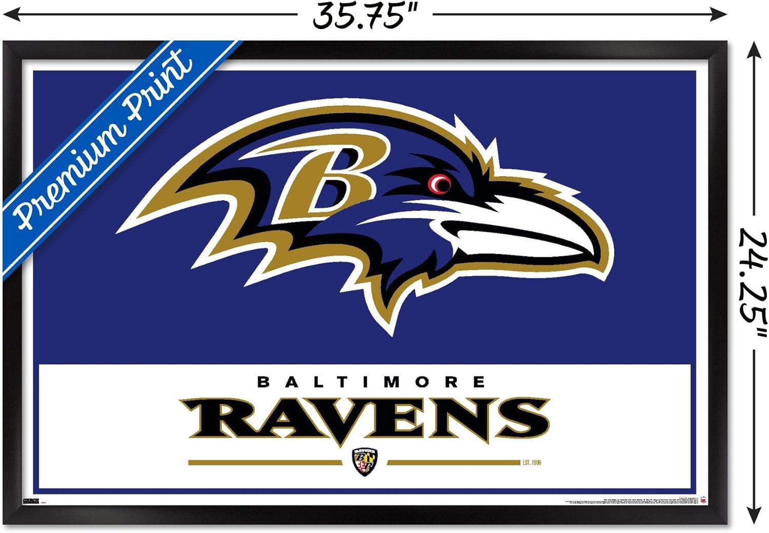 NFL Baltimore Ravens - Logo 21 Wall Poster, 34L" x 22.4W", Black Framed Version