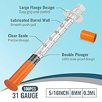 Vista 4 de Jeringas de insulina, 0.0 fl oz, 31G, 5/16" (8 mm) con aguja, U-100, envasadas individualmente, paquete de 100