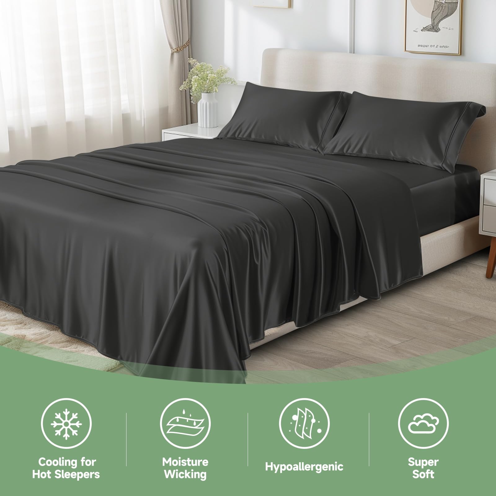 EaseHome King Cooling Sheets, Rayon Derived from Bamboo, Deep Pocket Up to 16